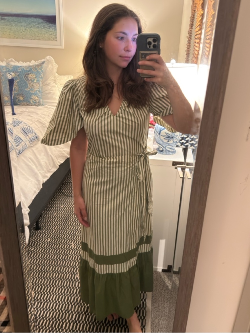 Tuckernuck Striped Green Midi Dress with Tie Waist size Small